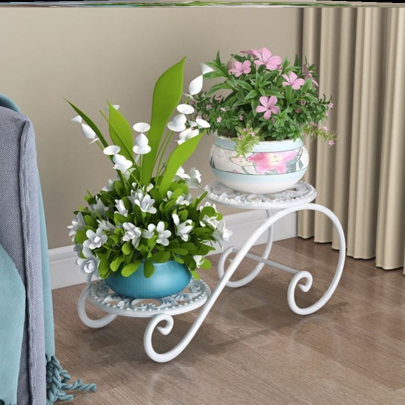 White 2 Tier Flower Cart Plant Stand , 45cm Width Plant Cart Indoor